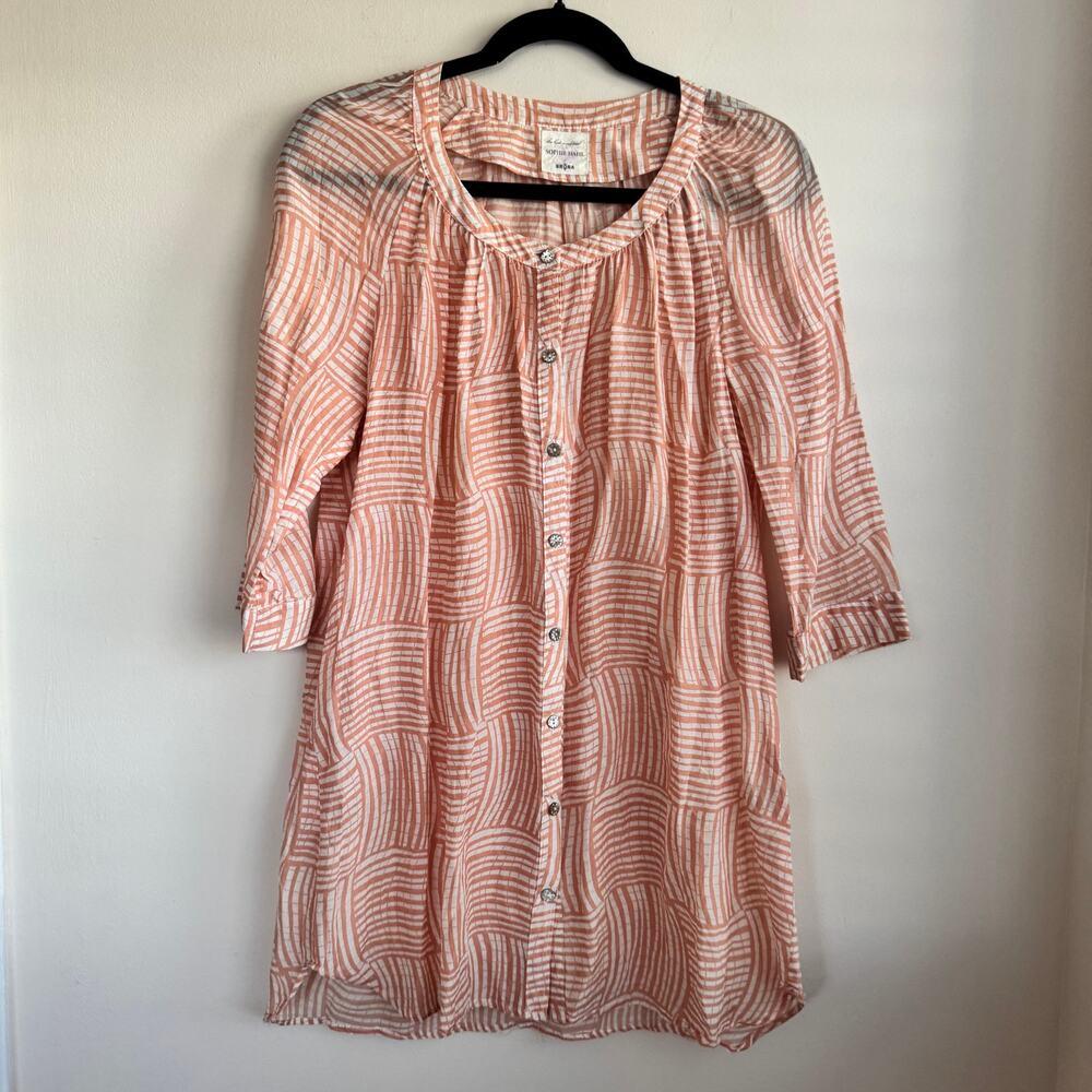 Brora Sophie Dahl Tunic Top Coral Pink Cotton Silk 3/4 Sleeve Sz US 10/UK 14